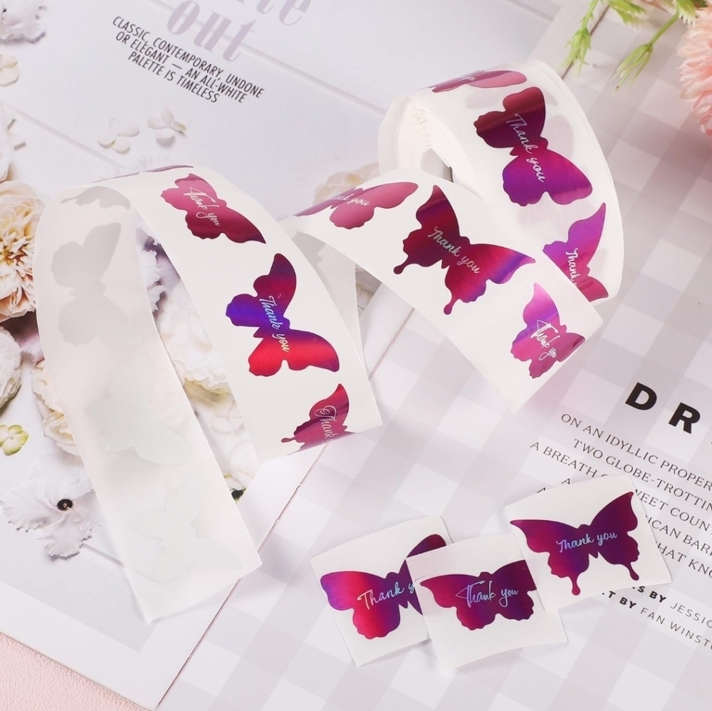 Butterfly 'Thank You' Sticker Roll - Pink Gradient